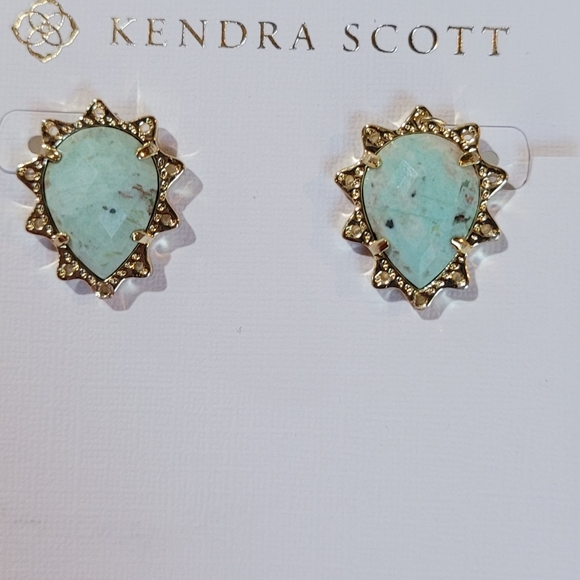 Kendra Scott Custom Chrysocolla Stud Earrings in Gold - Picture 6 of 9